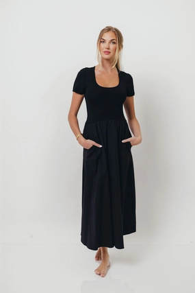 Satin Fabric Lynette Maxi Dress in Black