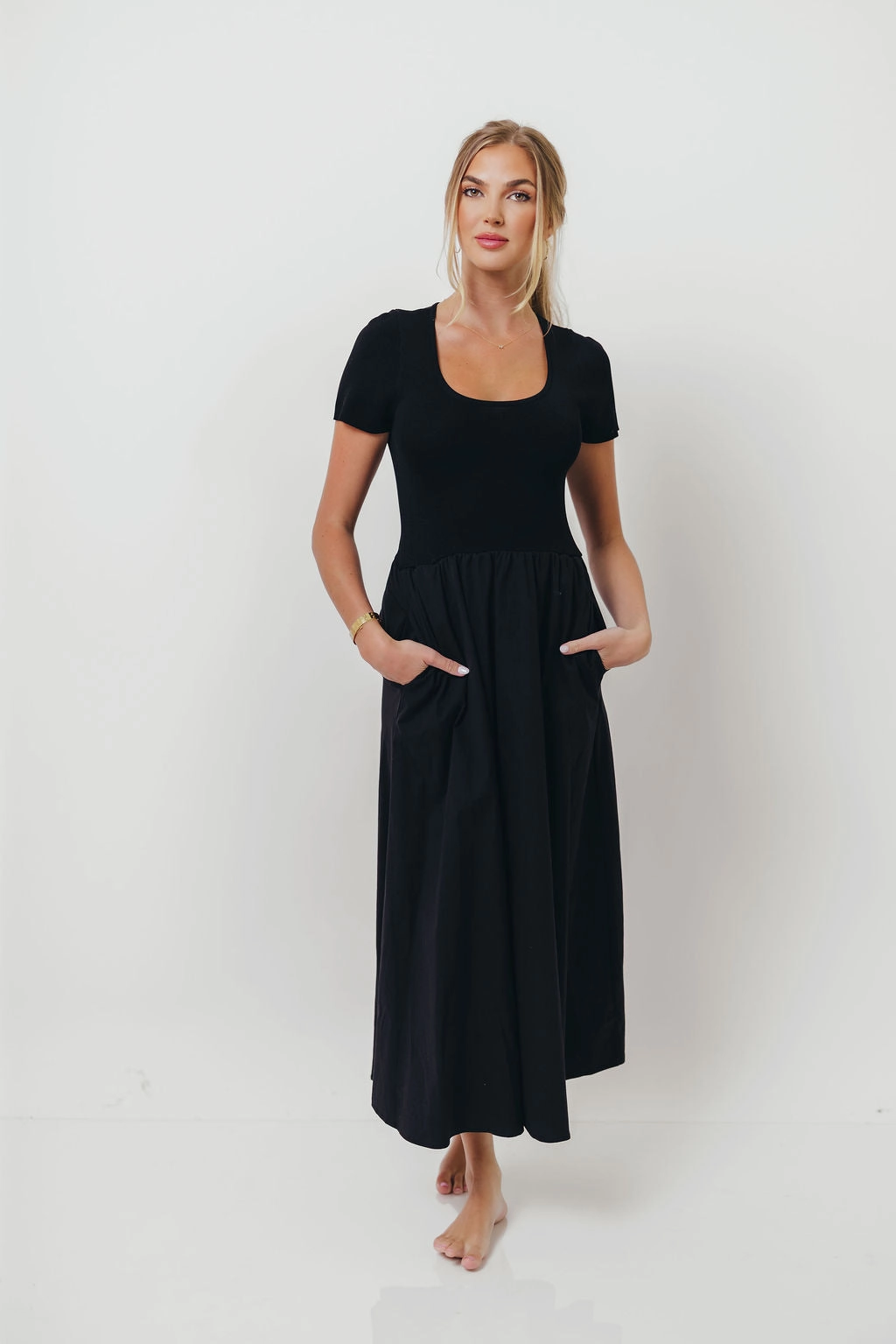 Satin Fabric Lynette Maxi Dress in Black