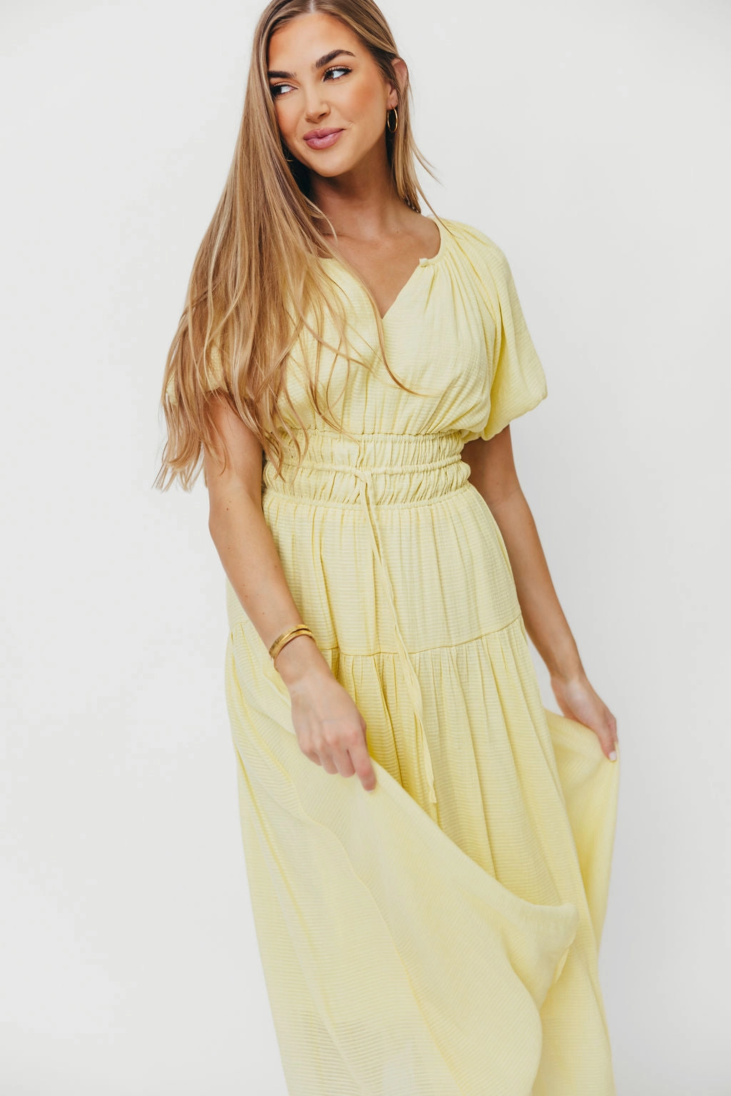 Work Option Pamela Elegant Tiered Maxi Dress in Light Yellow *Final-Sale*