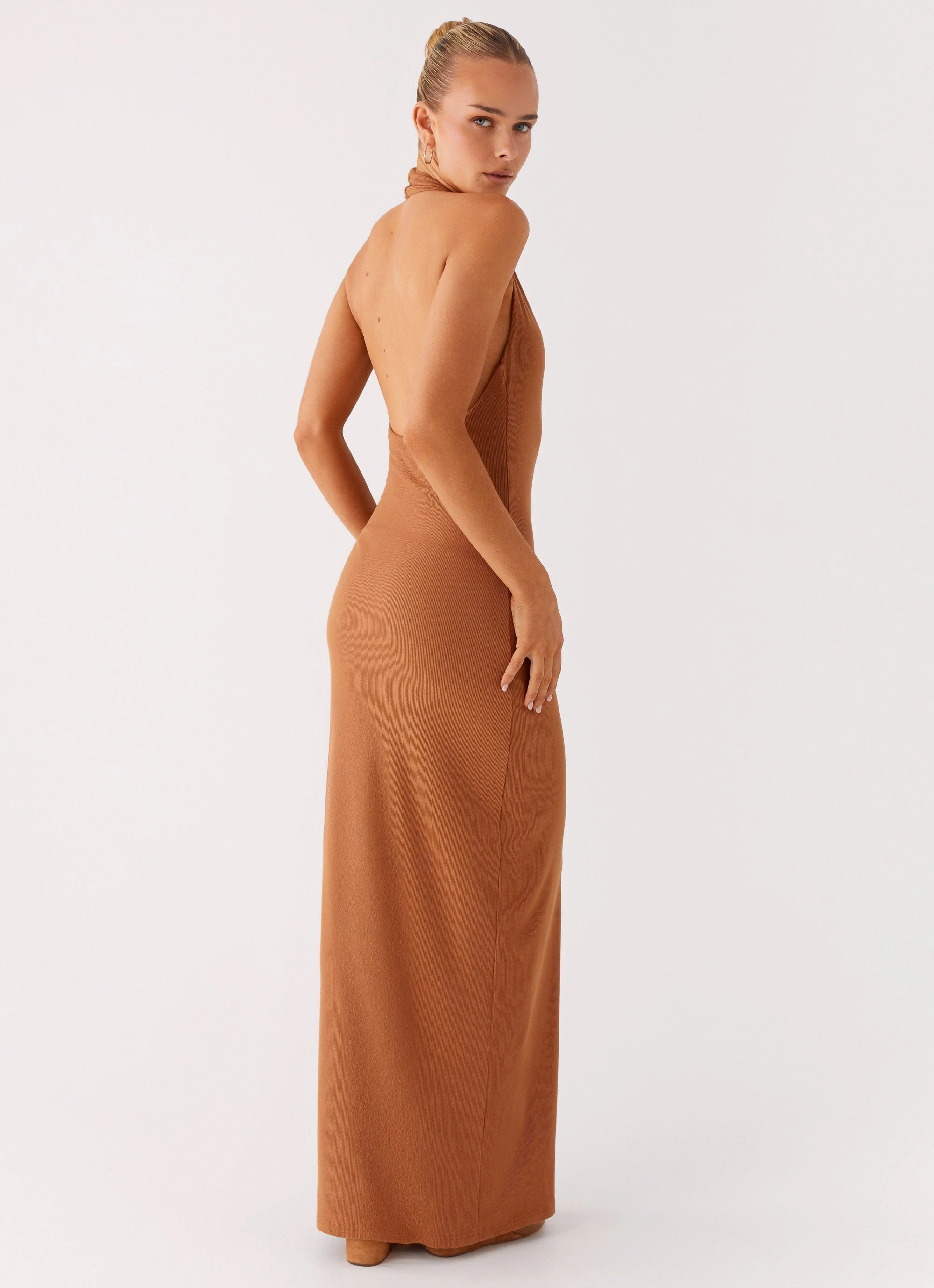 Plunge For You Maxi Dress - Tan Natural Flow Lace Accent