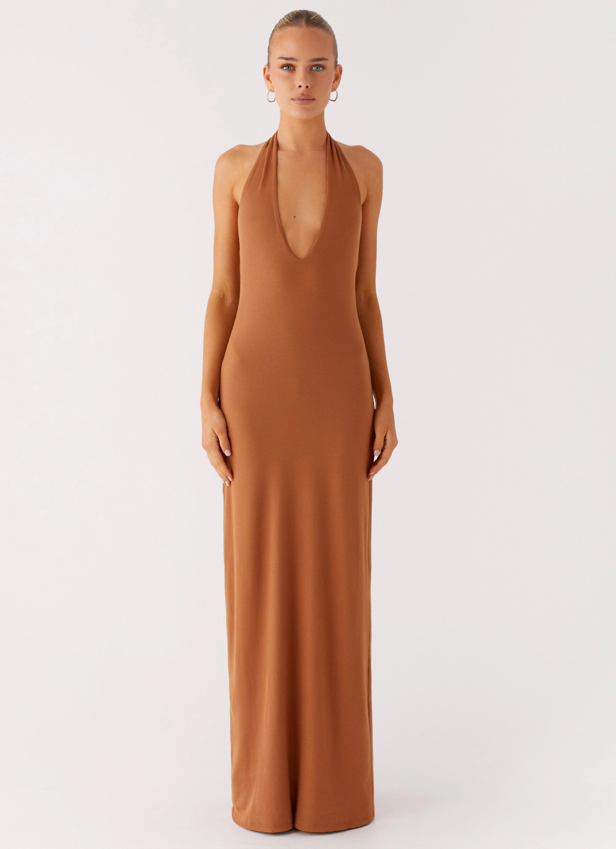 Plunge For You Maxi Dress - Tan FadeResistantColor Easy Pick