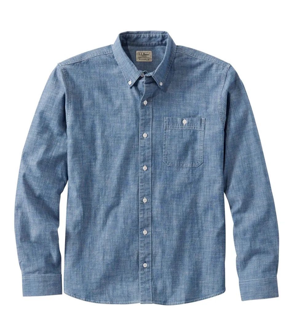 Solid Color Anti Static Lining Comfort Stretch Chambray Shirt Long Sleeve Traditional Fit Men's Regular