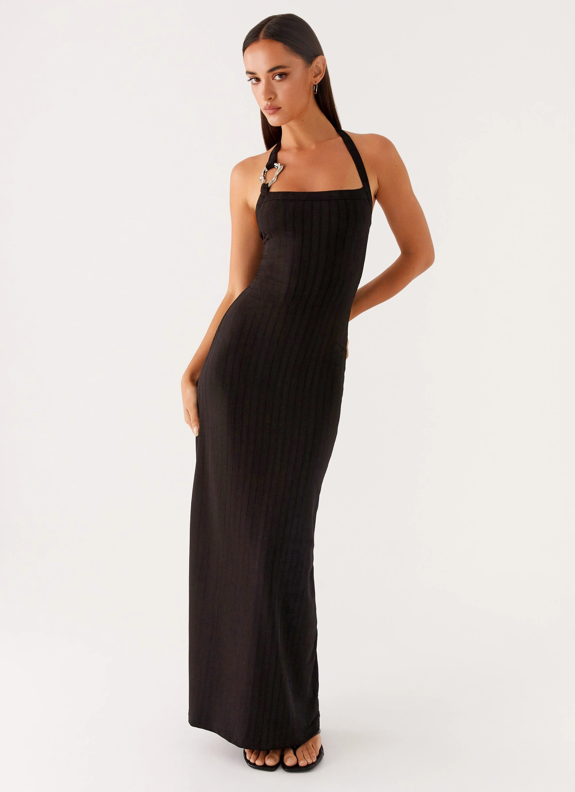 Textured Look Selene Maxi Dress - Black