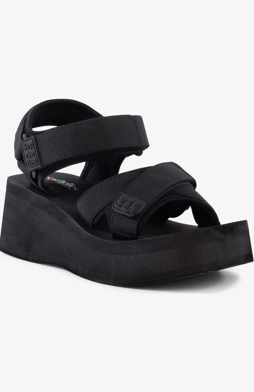 Seychelles Serenade Nylon Platform Sandals in Black Toe Protection