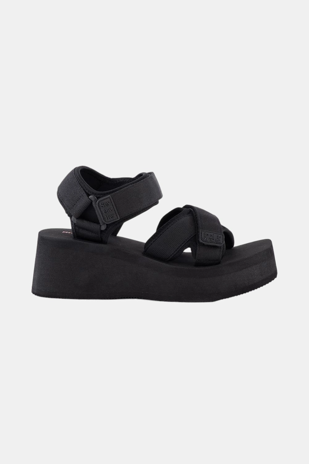 Fabric Upper Smooth Soles Seychelles Serenade Nylon Platform Sandals in Black