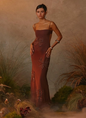 Bayla Beaded Flower Maxi Dress - Chocolate Designer-Label Refined touch