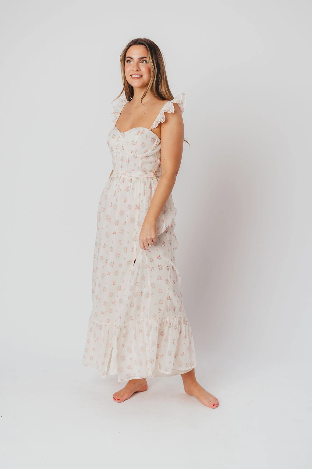 Rosamund Bustier-Style Maxi Dress in Blush Pink Floral - Inclusive Sizing (S-3XL) *Final-Sale* Satin Soft