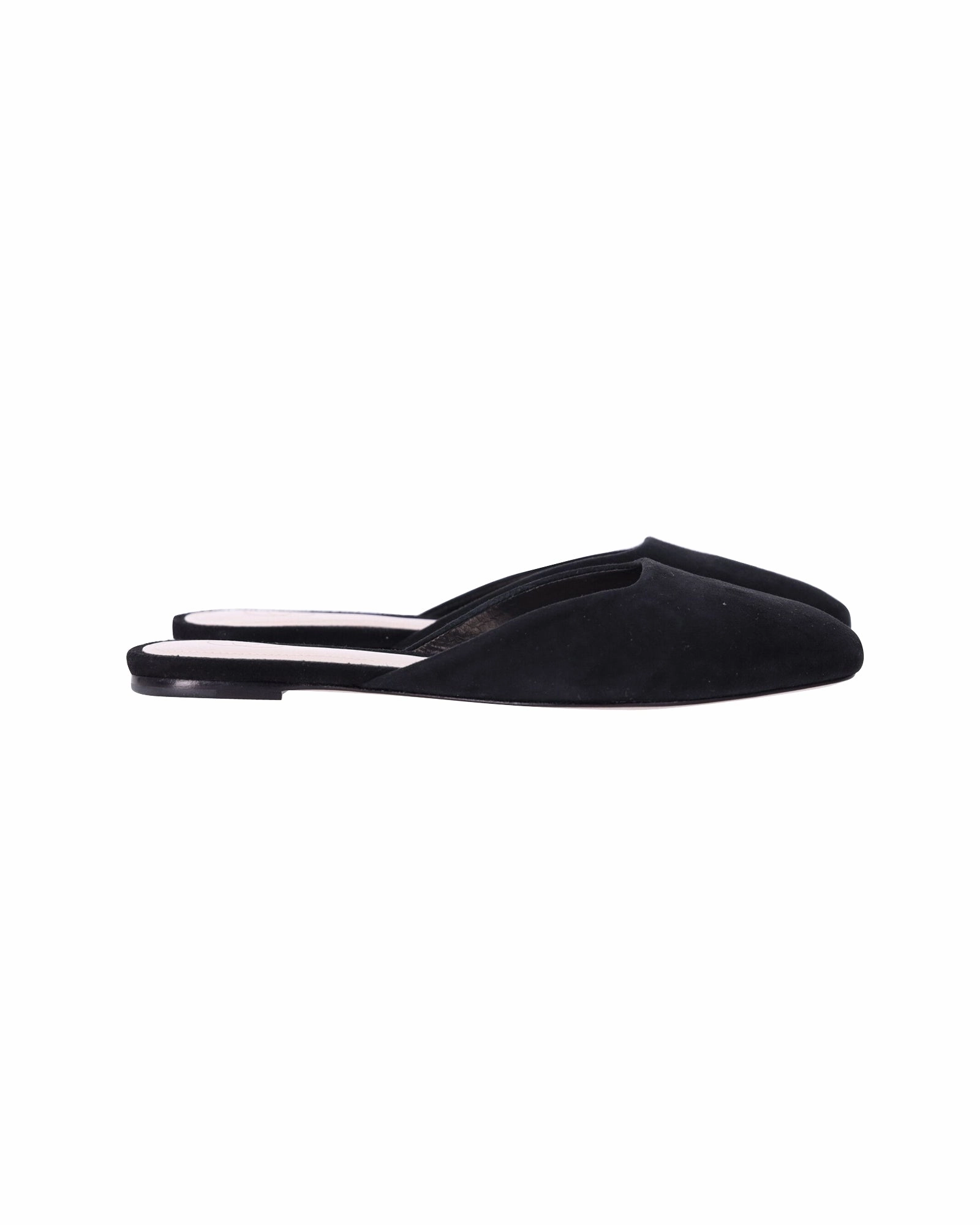 Porte & Paire Square-toe Flat Mules in Black Suede Arch Support Technology