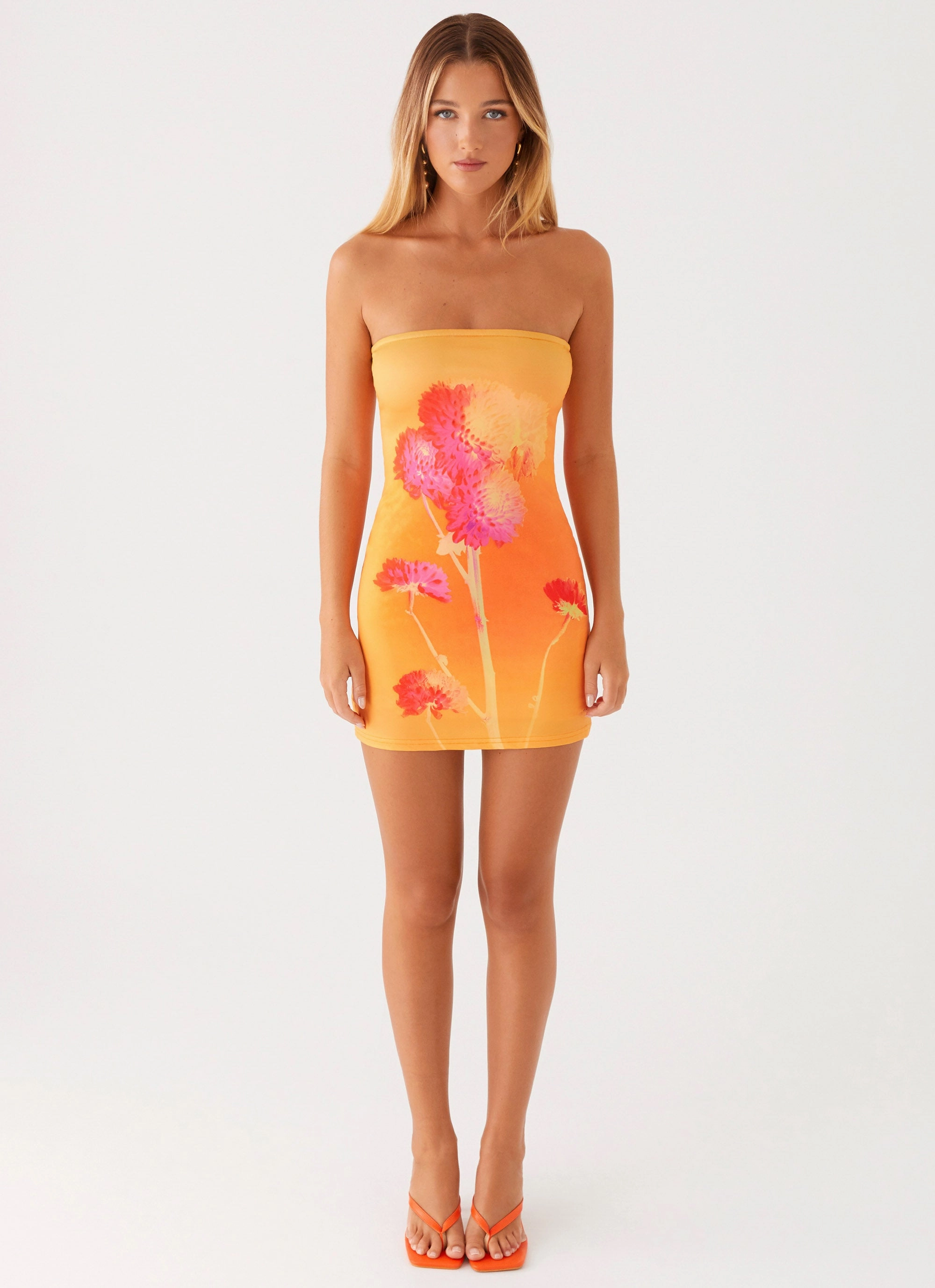 Caroline Mini Dress - Orange Floral Flowy summer gown