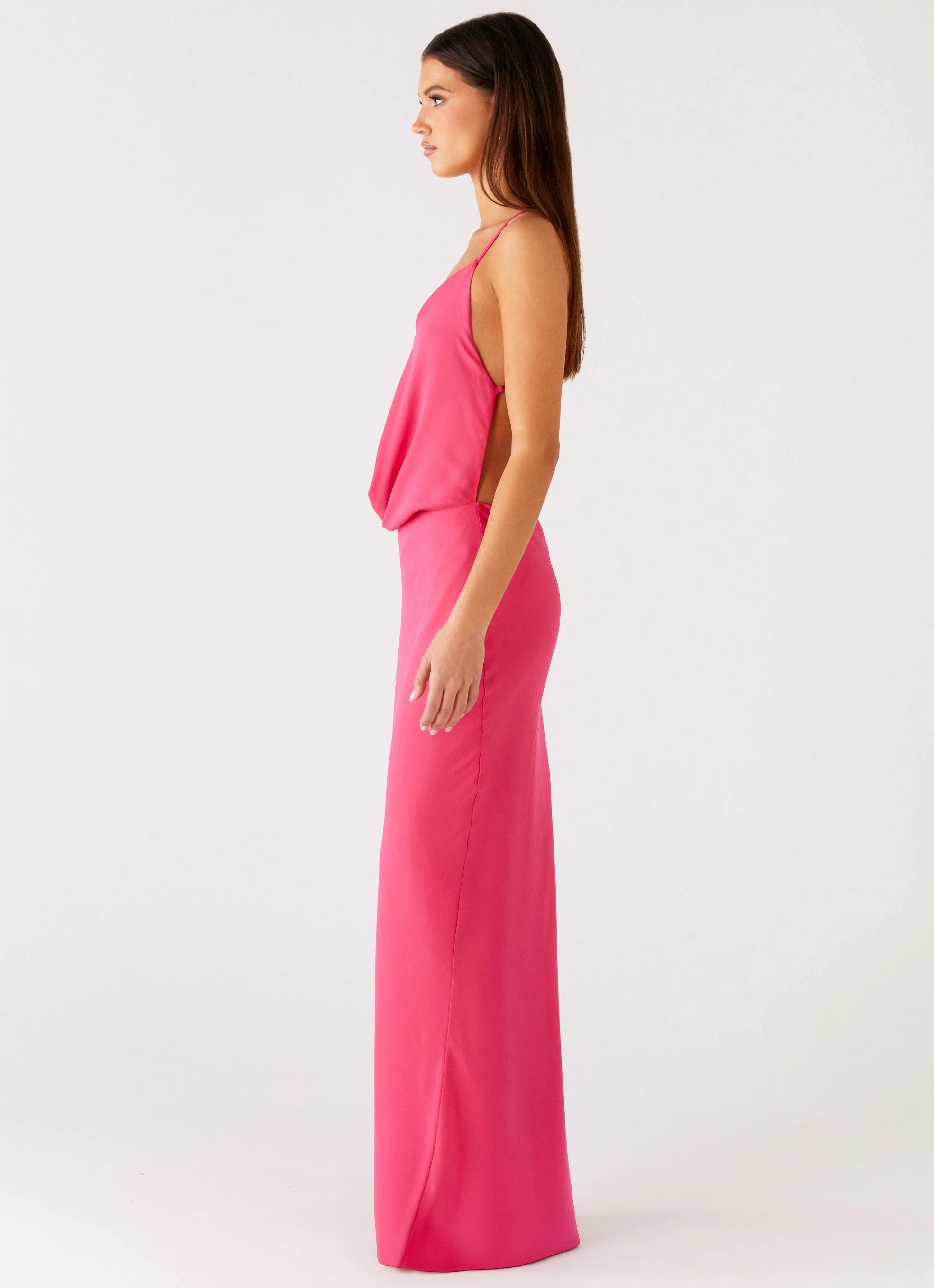 Pure Heart Cowl Maxi Dress - Fuchsia Flowing Lines