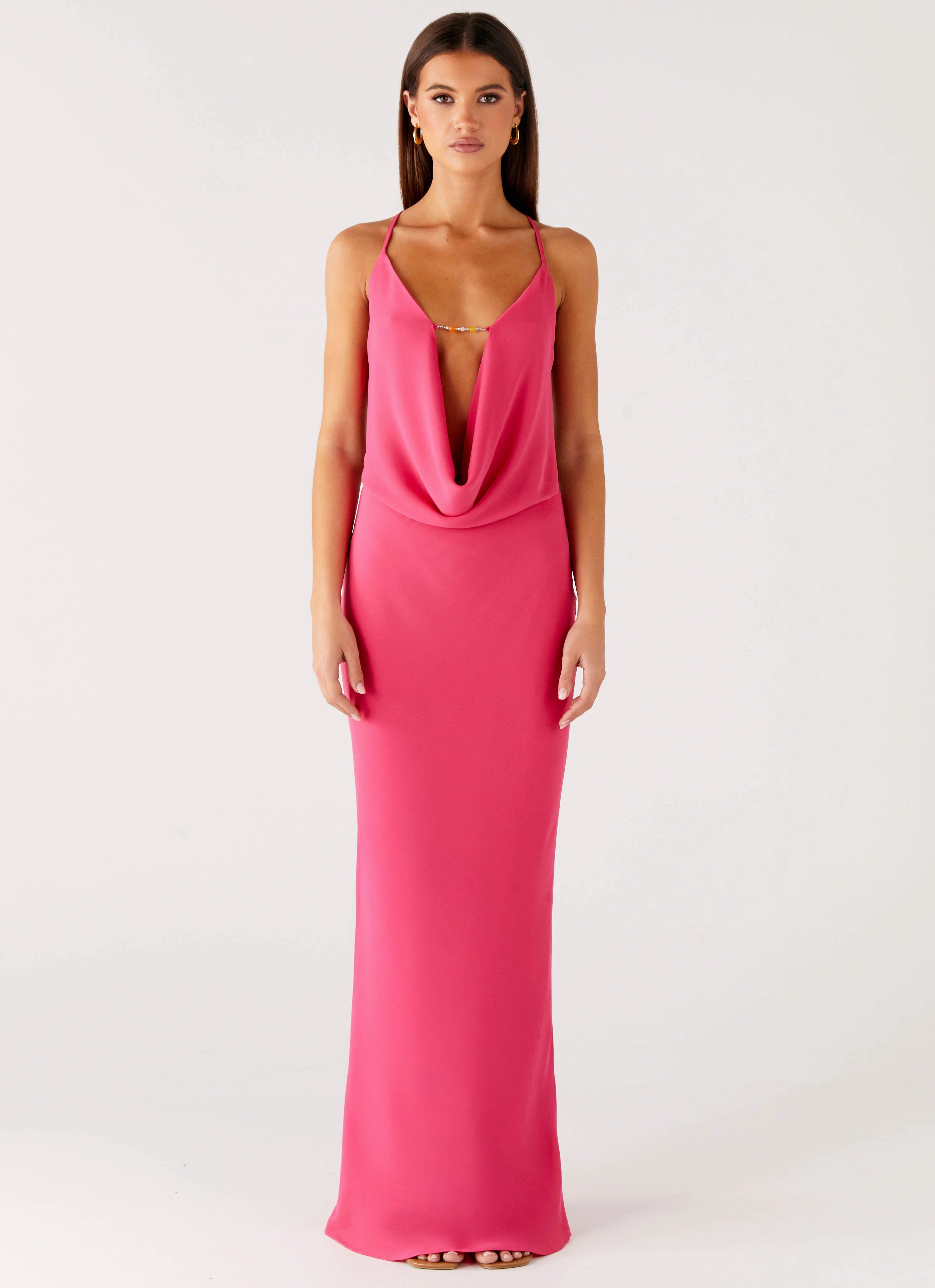 Pure Heart Cowl Maxi Dress - Fuchsia Sleek Vibe
