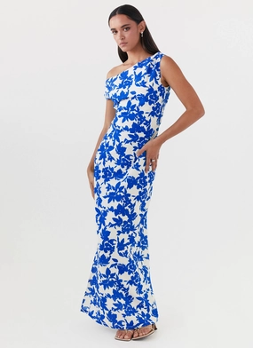 Pyper Off Shoulder Maxi Dress - Blue Floral TearResistantFabric
