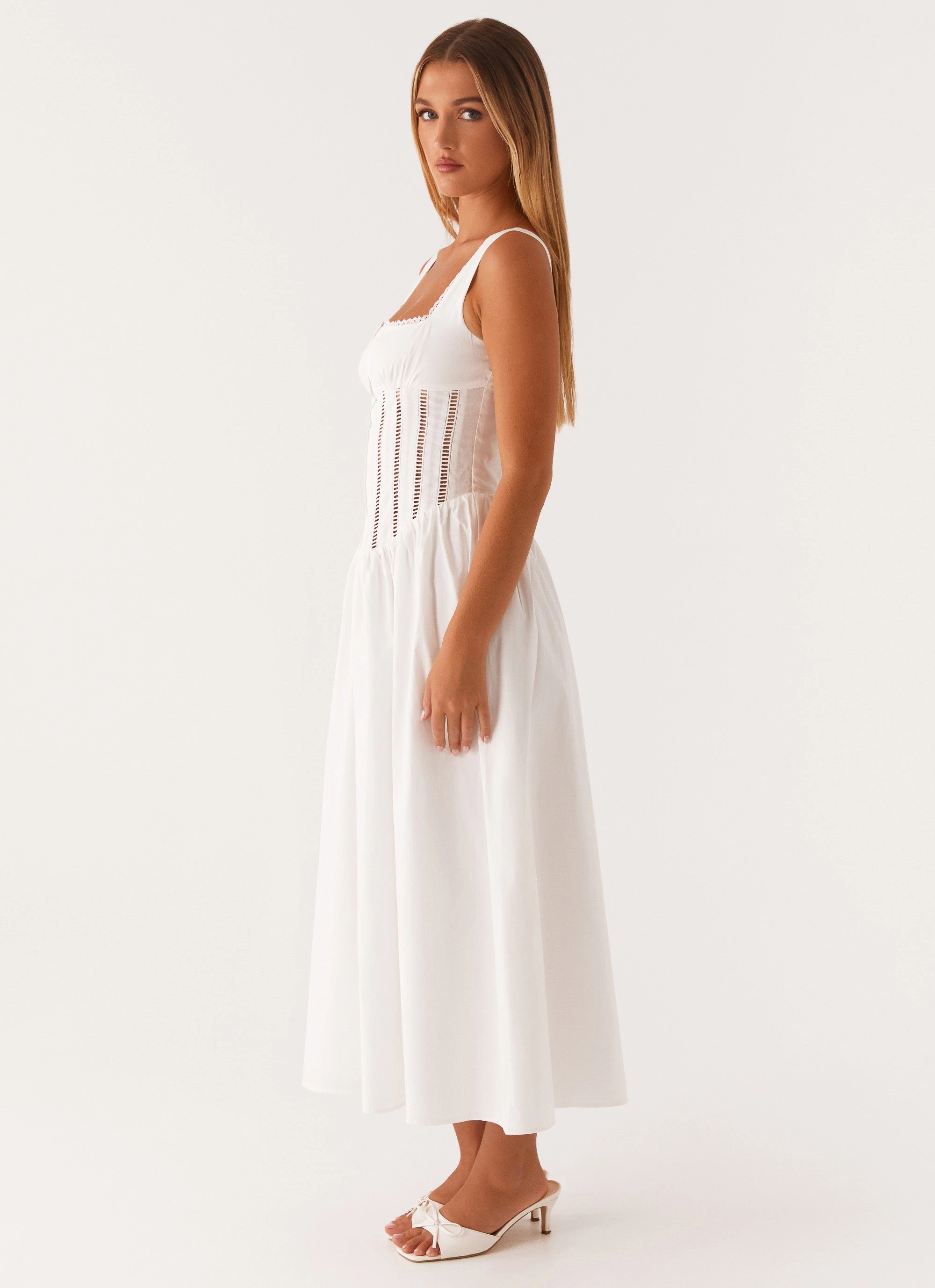 Petite friendly solo wear Waiting On You Midi Dress - White