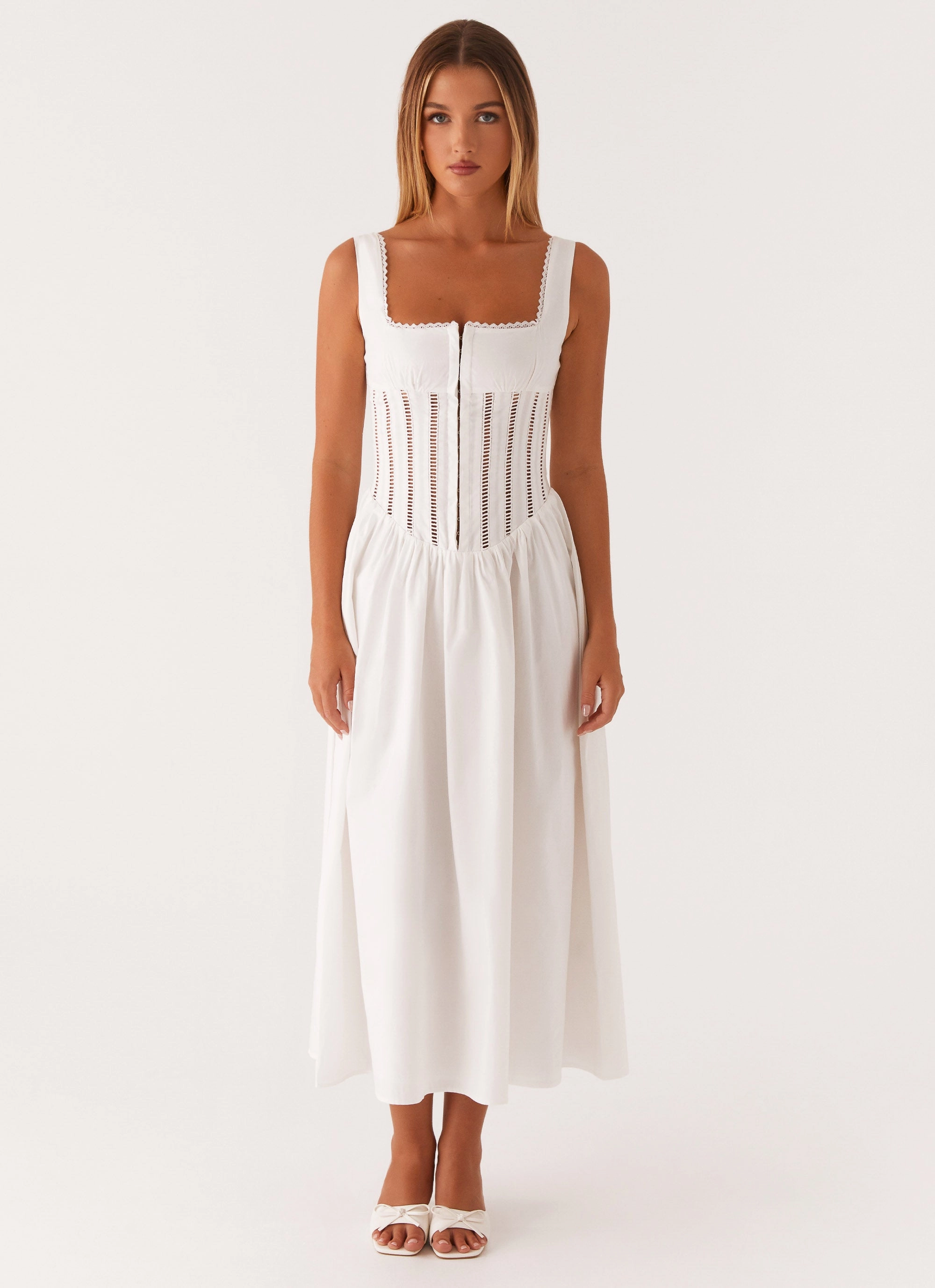 Breezy Mood Flowing Fit Waiting On You Midi Dress - White