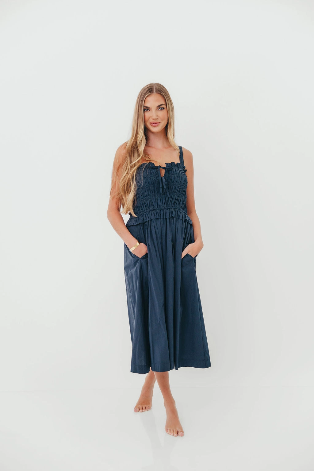 Satin Glow Juniper Midi Dress in Ink