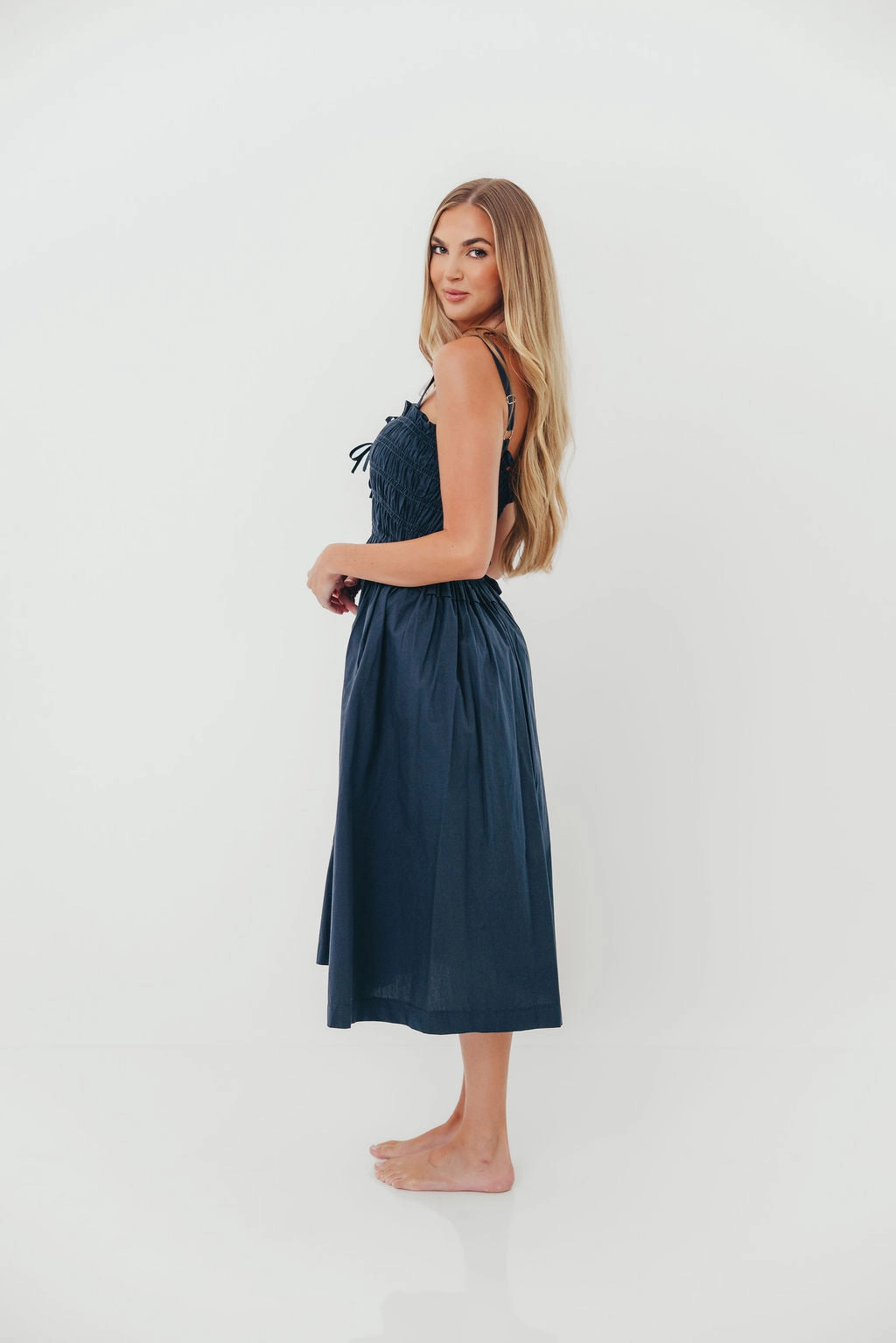 Juniper Midi Dress in Ink Soft Drape Quick Elegance