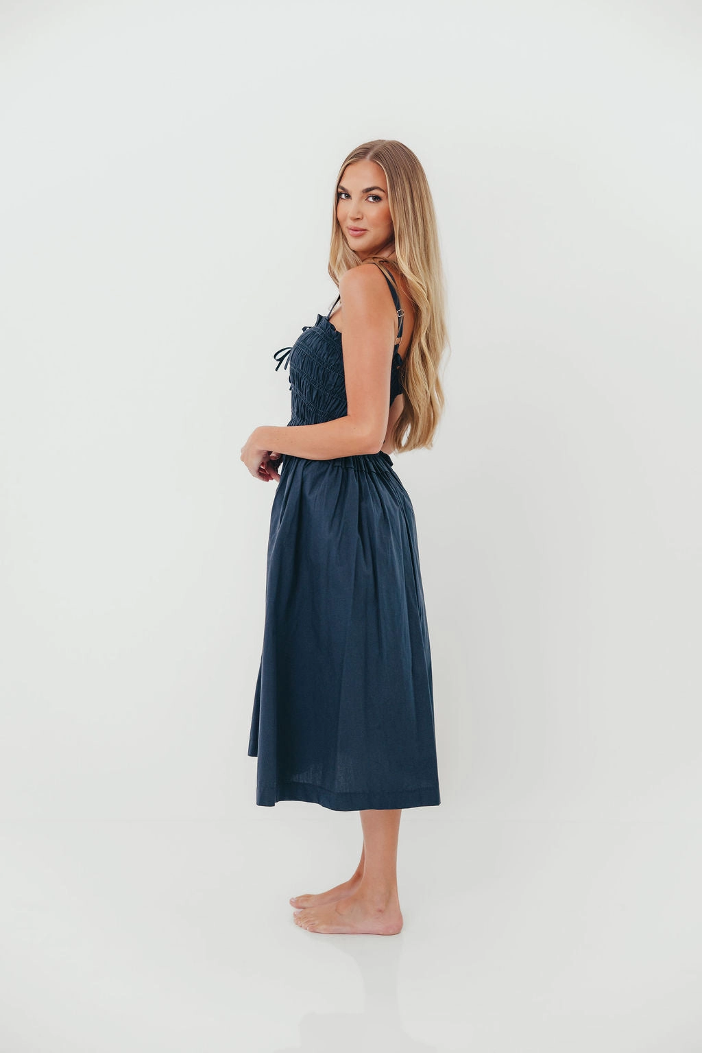 Juniper Midi Dress in Ink Smart Layer Compact Fit
