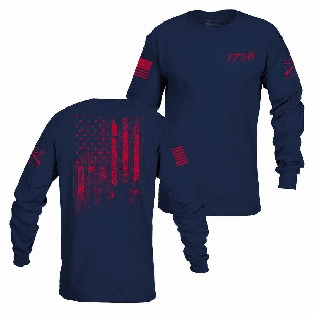 Fade Resistant Dyeing 1776 Flag Long Sleeve - Navy