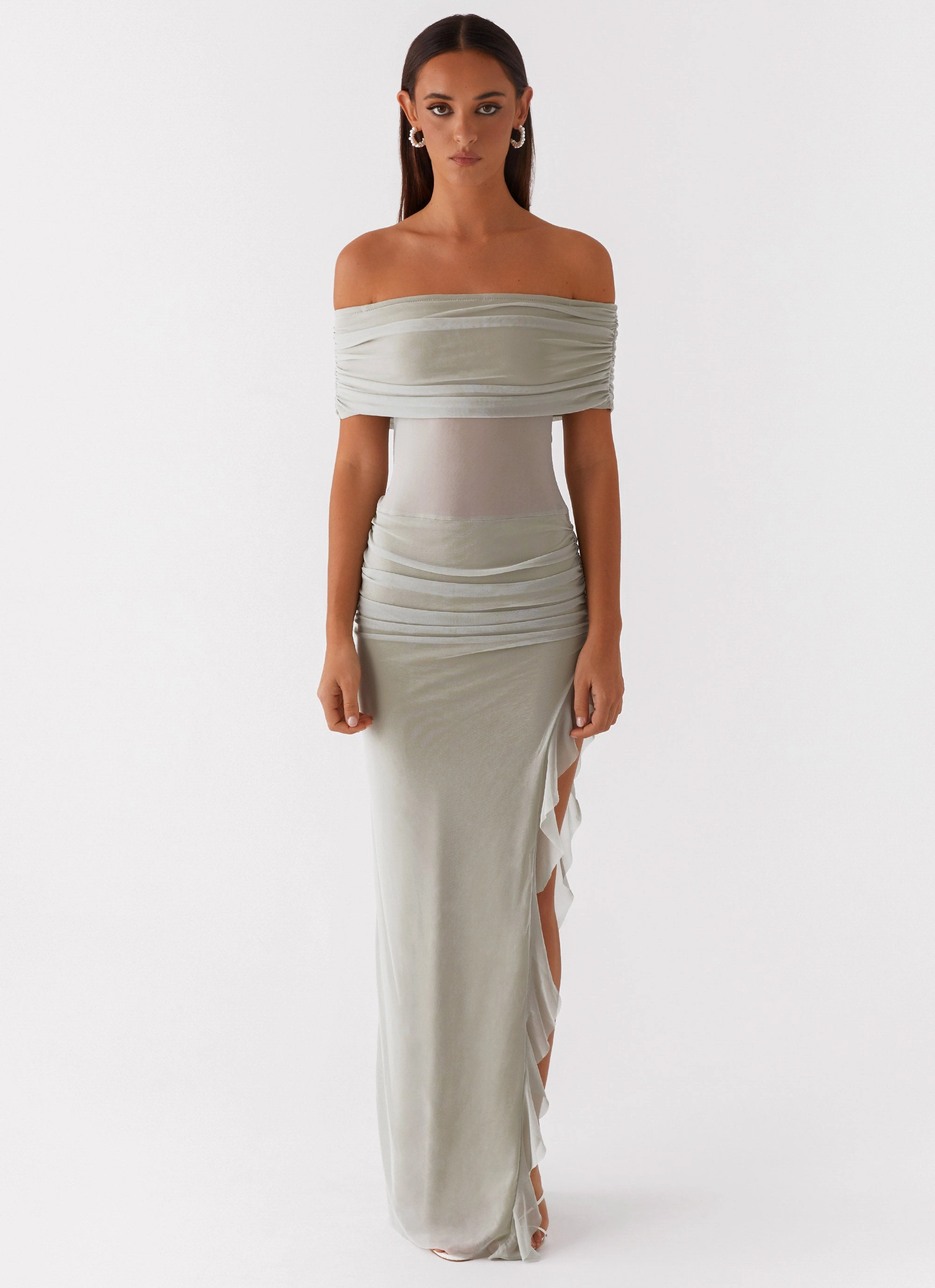 Light Touch Raglan-Sleeve Nelly Off Shoulder Maxi Dress - Pistachio