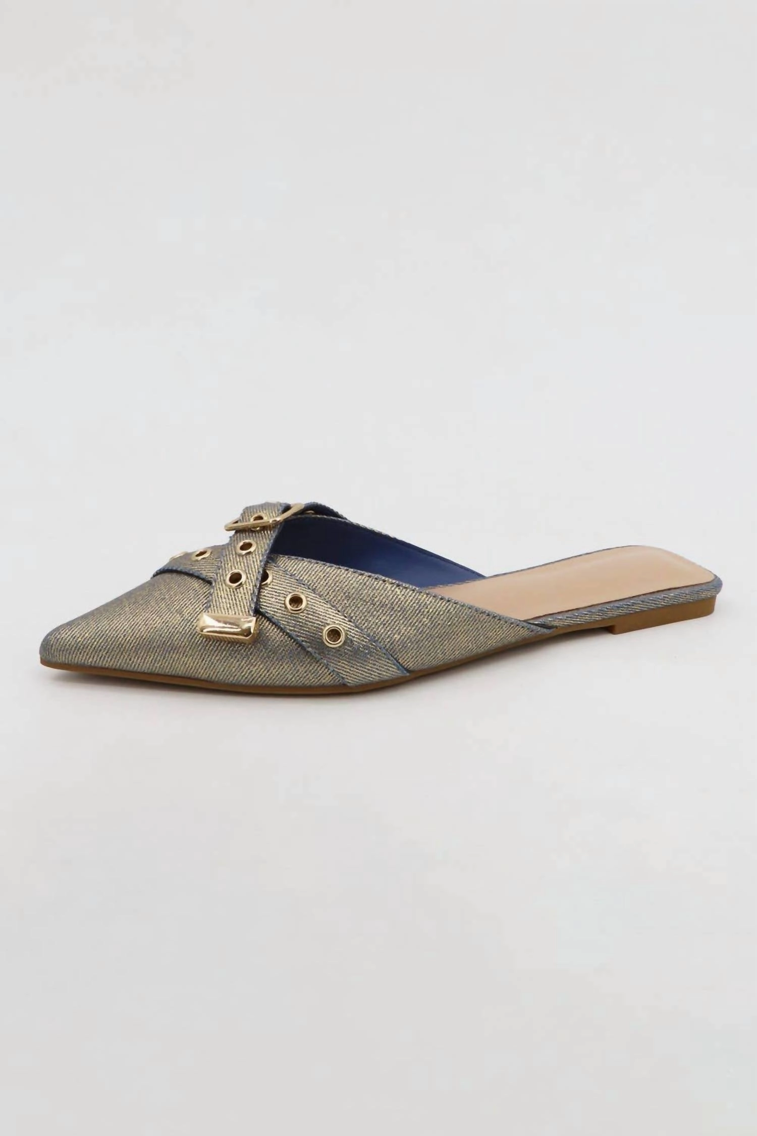 Comfy Sandals Effortless Comfort Runway Mules In Golden Denim