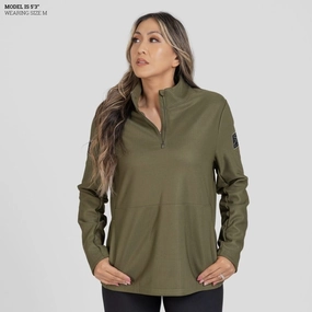 WaterRepellent Finish Women's 1/2 Zip Waffle Top - Military Green