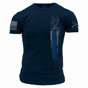 Blue Line Flag T-Shirt - Navy Layered Hem Design