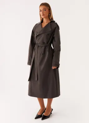 Core Function Suggest Brighton Oversized Trench Coat - Grey