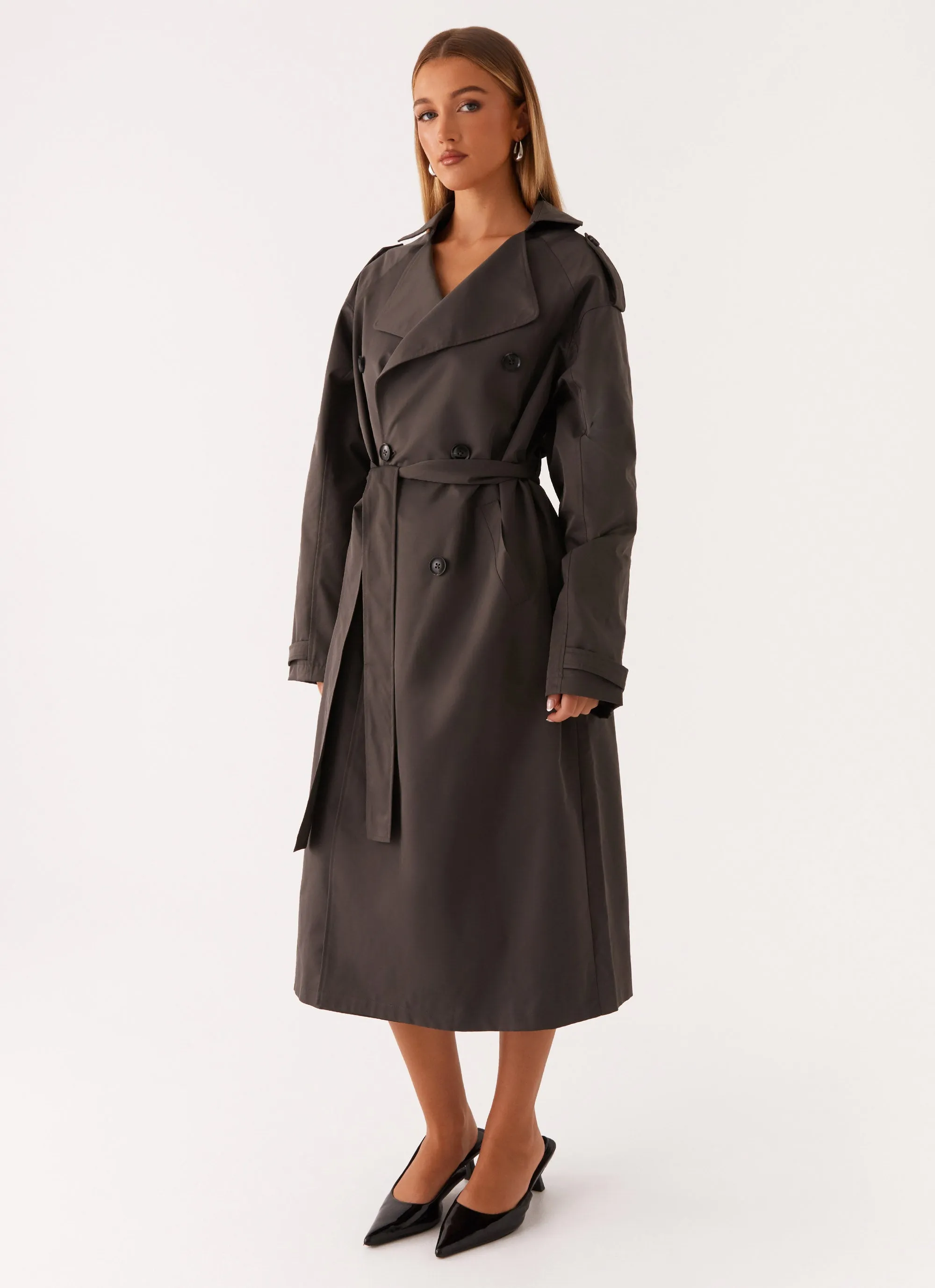 Core Function Suggest Brighton Oversized Trench Coat - Grey