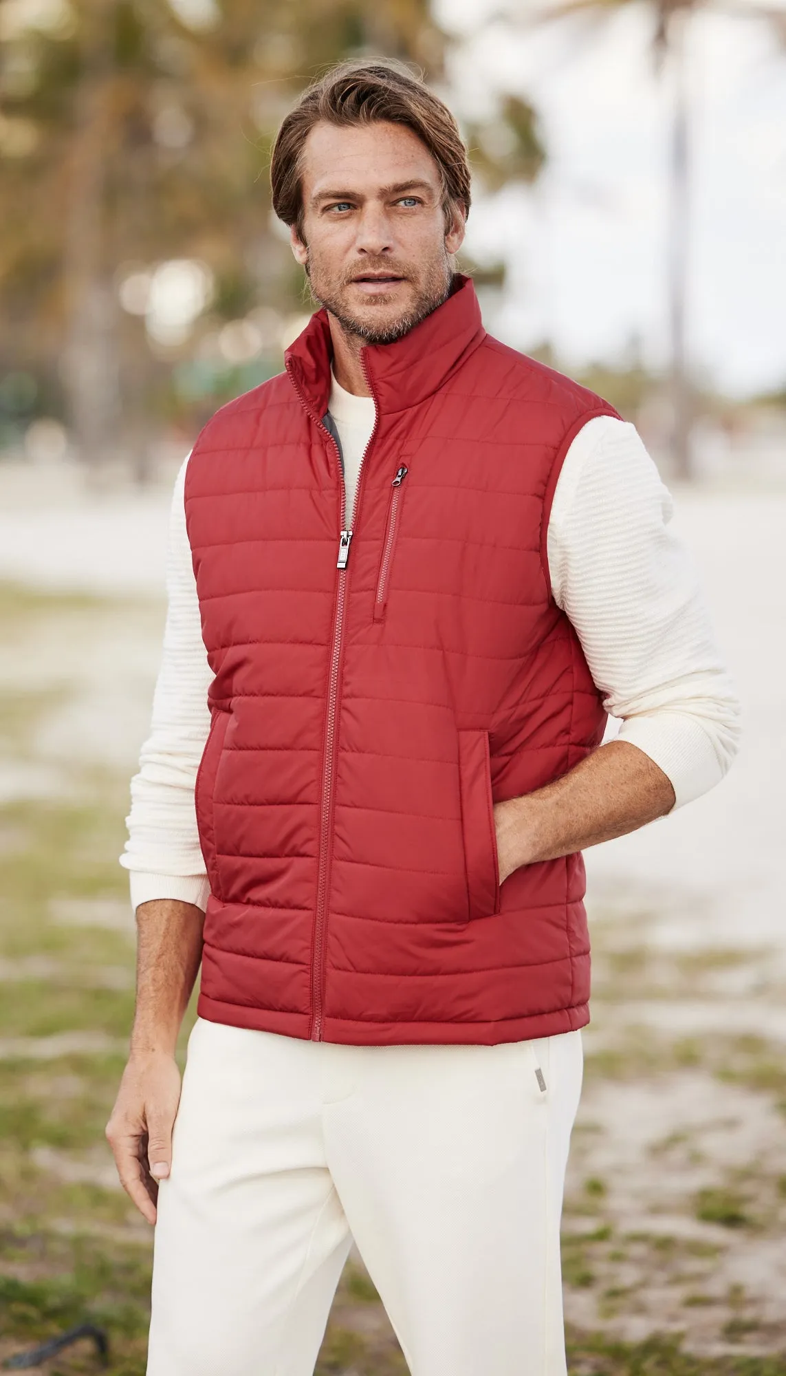 QUILTED MENS CIRE VEST Team-sports Slide Strap Waistband