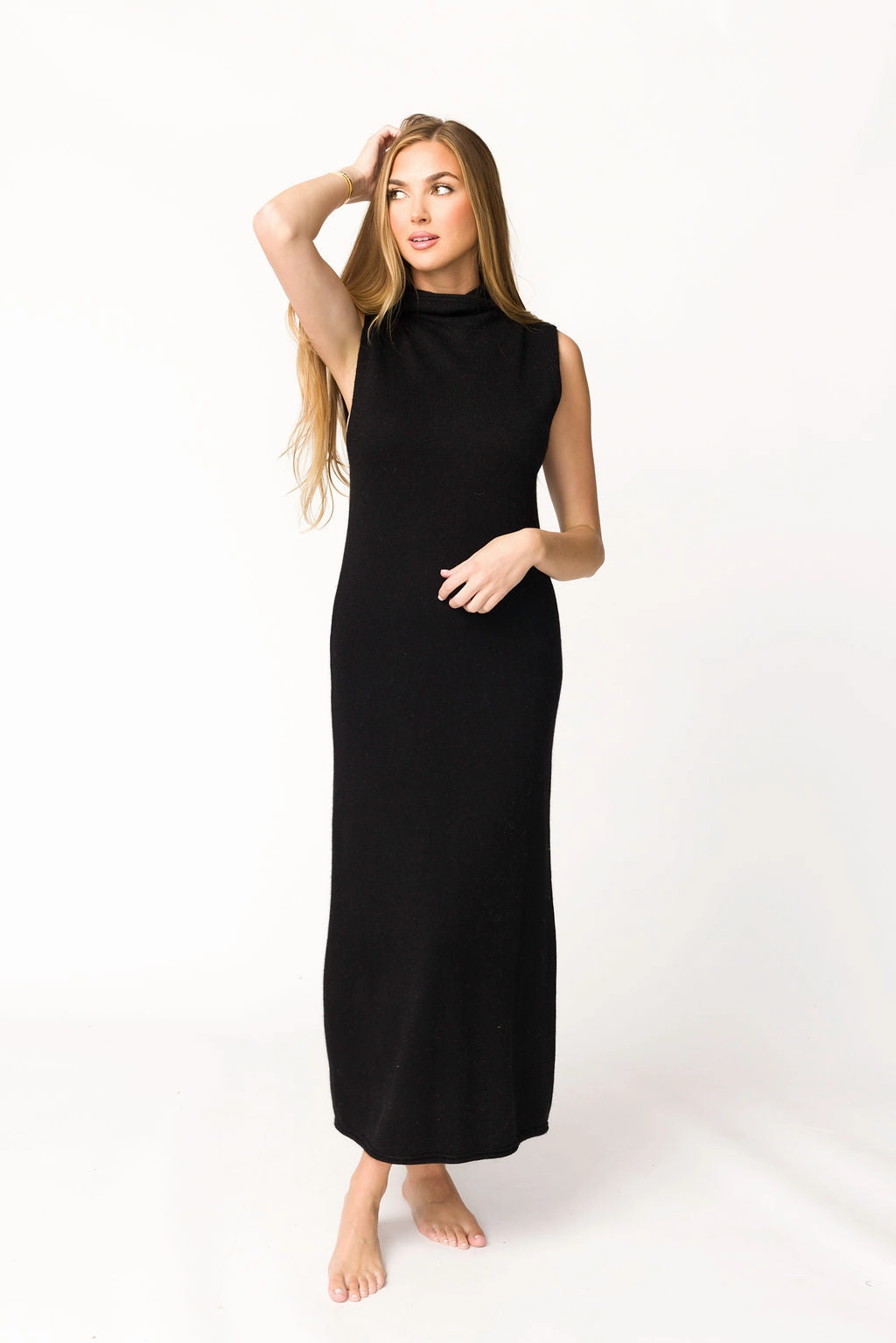 Wedding-Guest Cool Palette Quinn Turtleneck Maxi Dress in Black *Final-Sale*