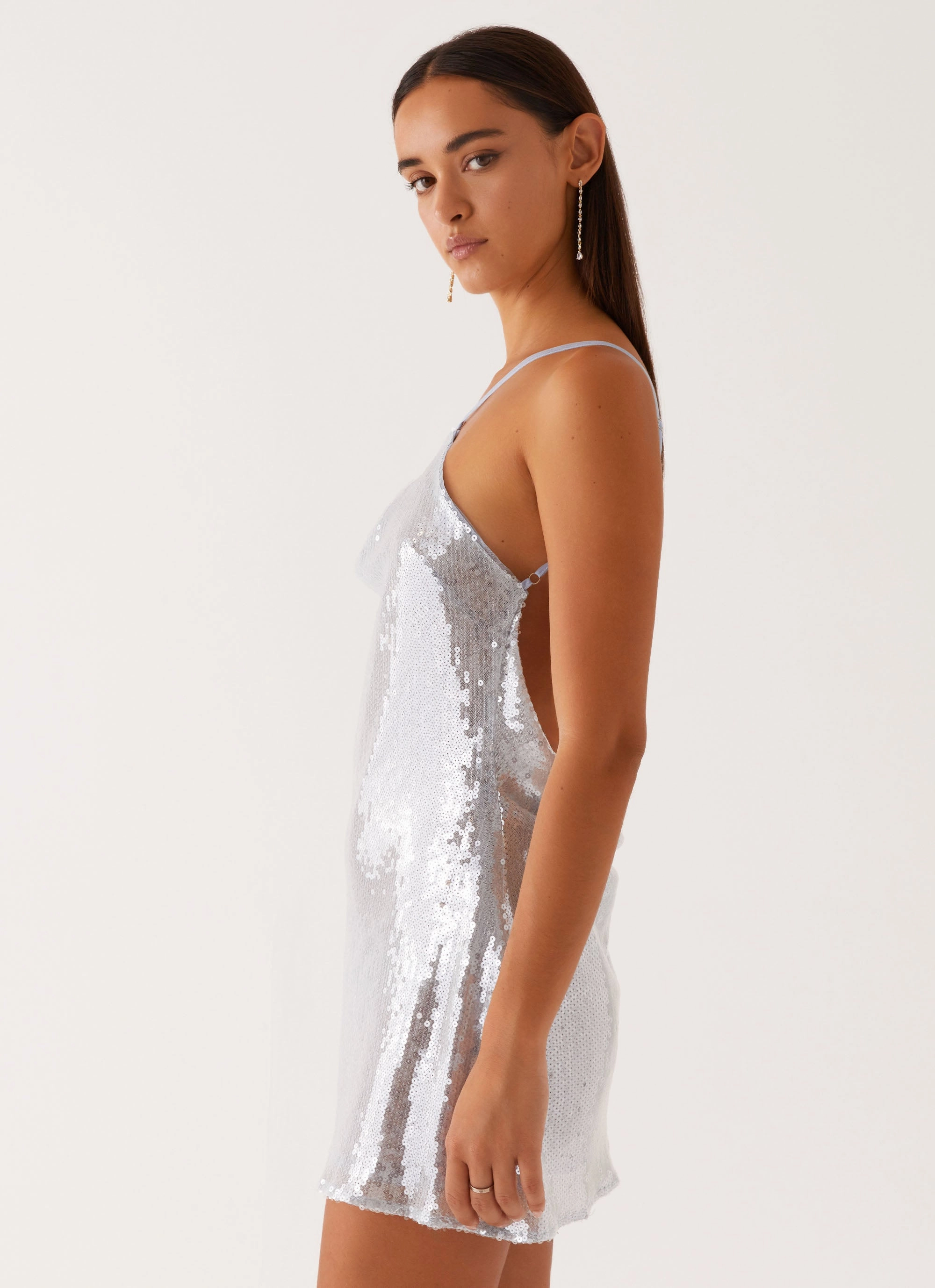 Chic Silhouette Radiant Energy Cowl Back Mini Dress - Blue