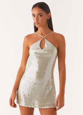 Low Maintenance Evening Vibe Radiant Energy Cowl Back Mini Dress - Mint