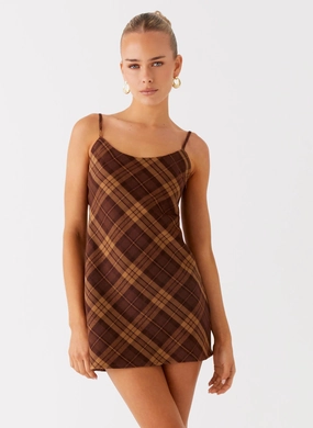 Radio Star Mini Dress - Plaid Flutter-Sleeve