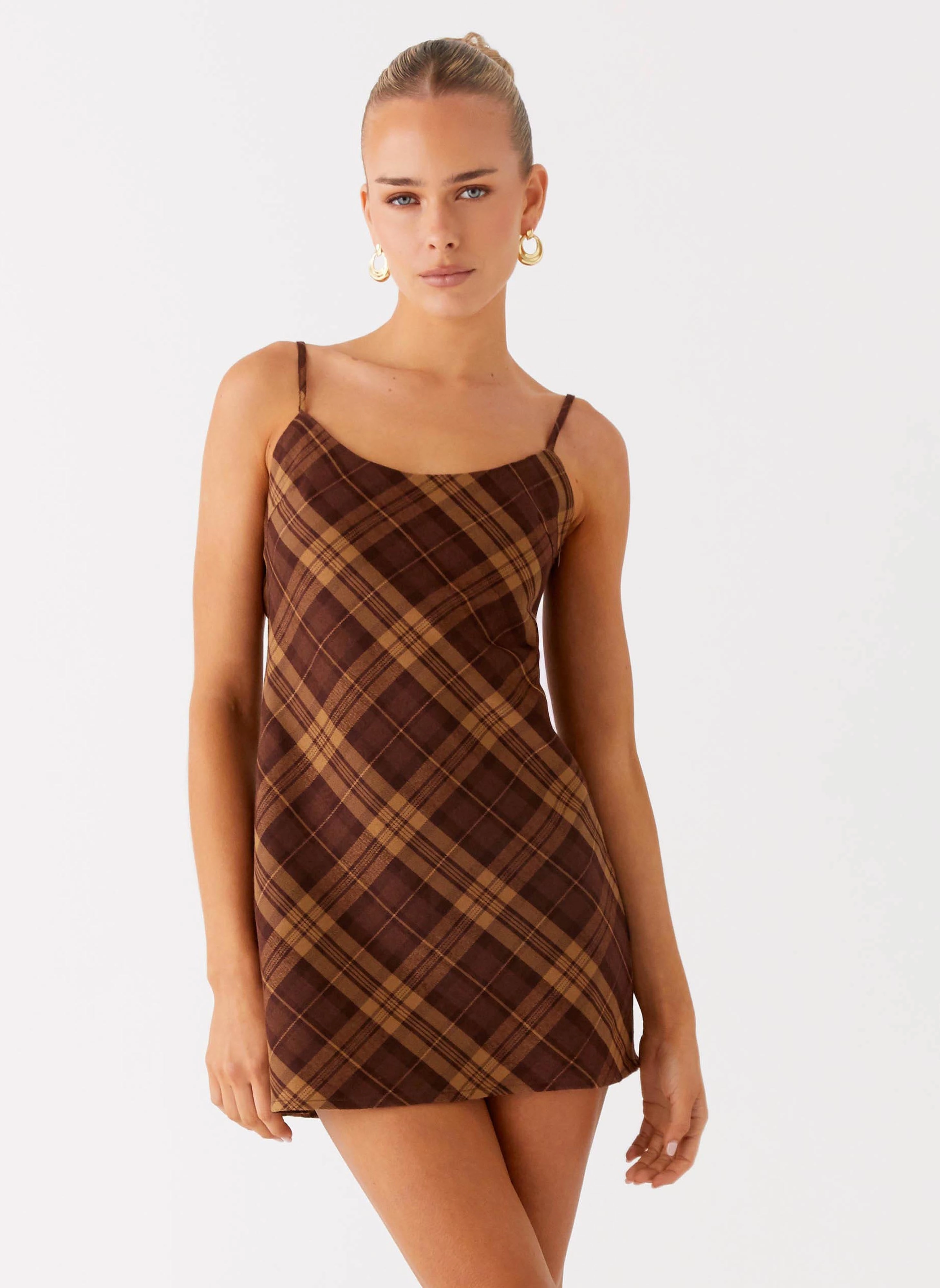 Radio Star Mini Dress - Plaid Flutter-Sleeve