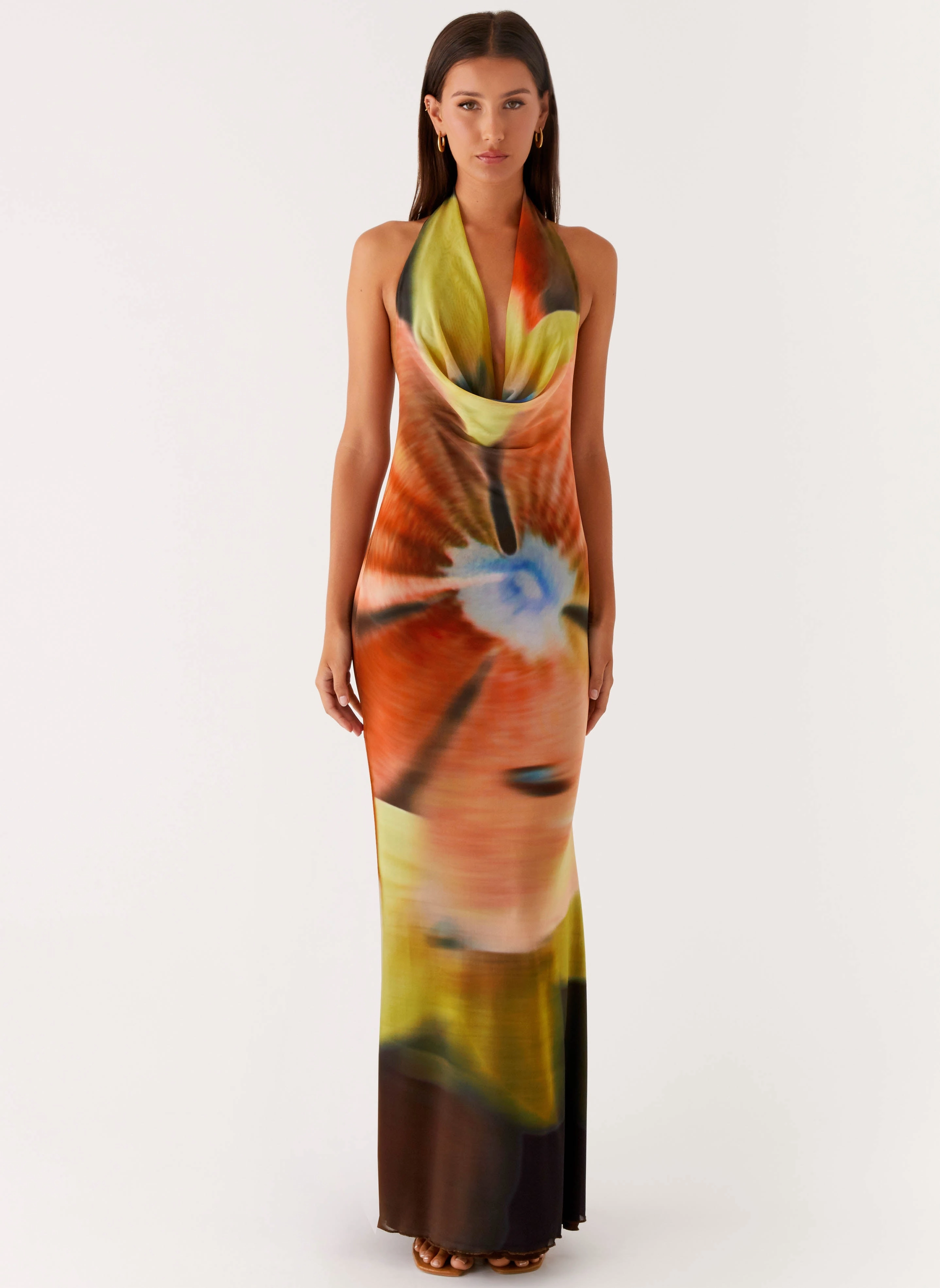 Raellia Maxi Dress - Moody Floral Figure-Skimming Clean Structure