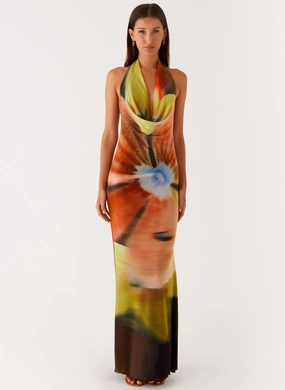 Raellia Maxi Dress - Moody Floral Figure-Skimming Clean Structure