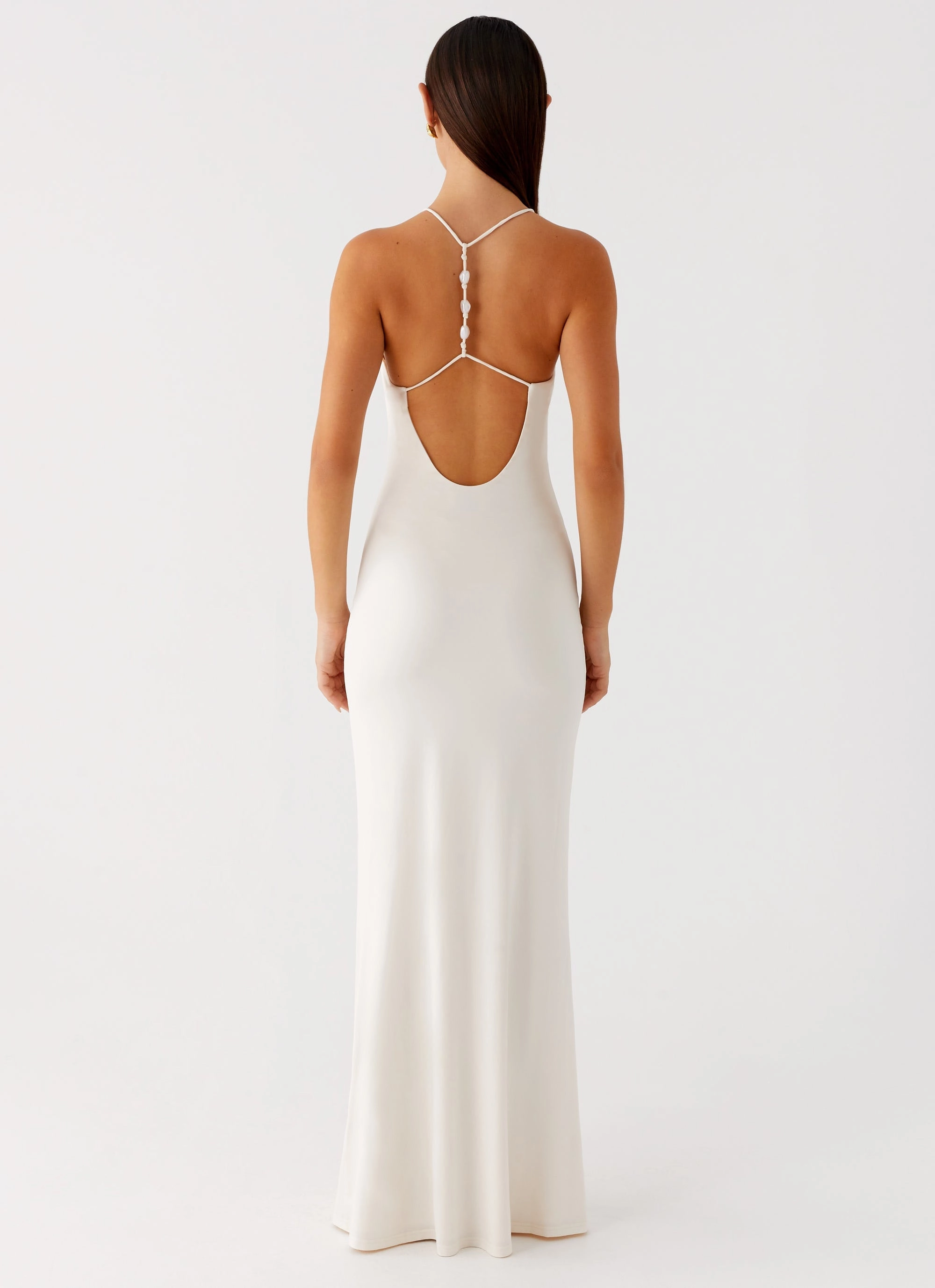 AdjustableStraps Cozy Texture Raffa Pearl Maxi Dress - Ivory