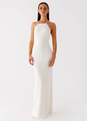 Night Charm High Hemline Raffa Pearl Maxi Dress - Ivory