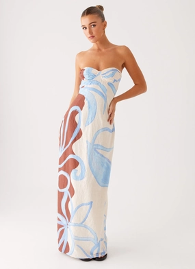 ContrastStitching Raiden Maxi Dress - Bloom Wave Print