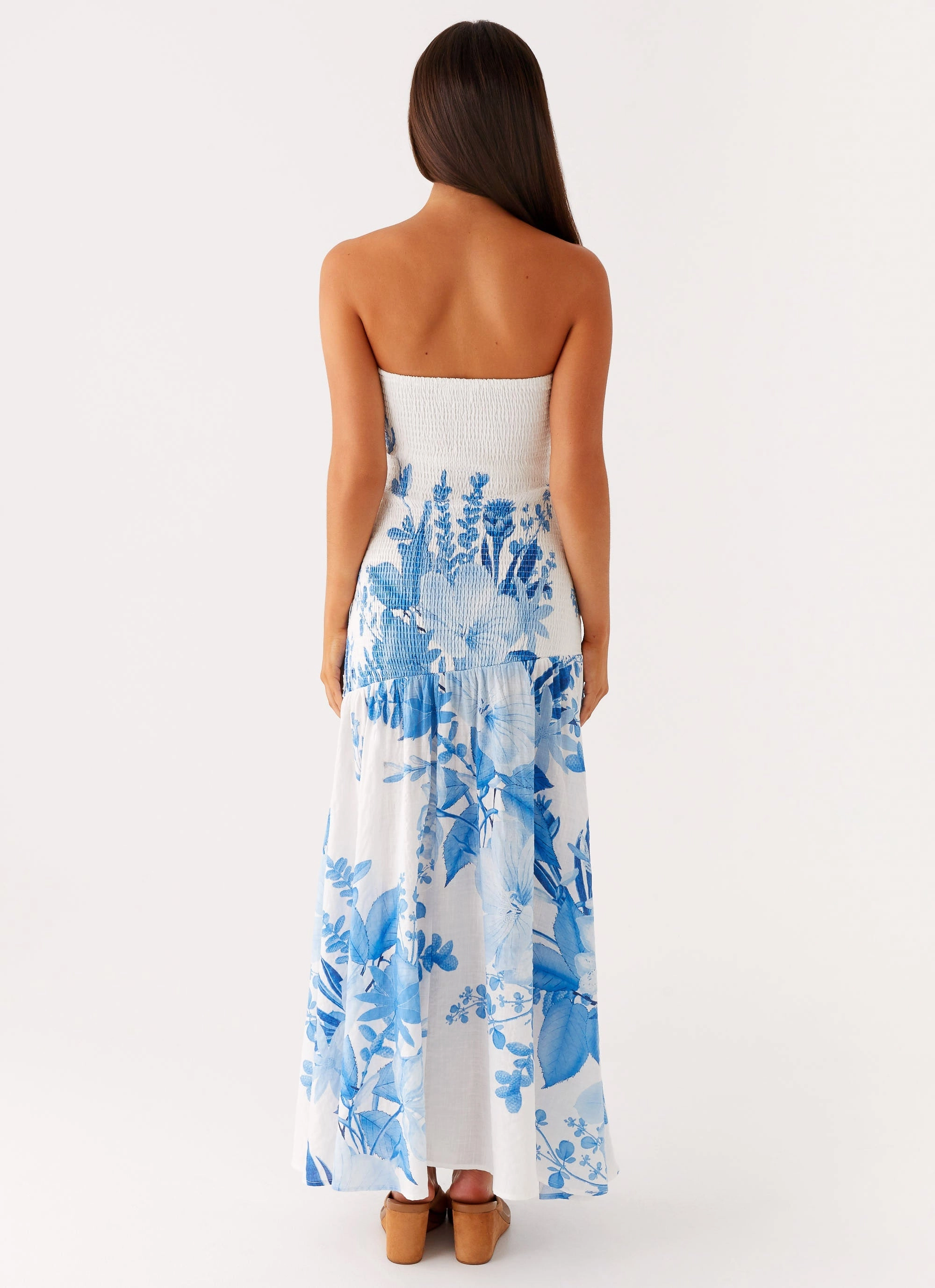 Rebecca Maxi Dress - Blue Floral Print Neutral Layer