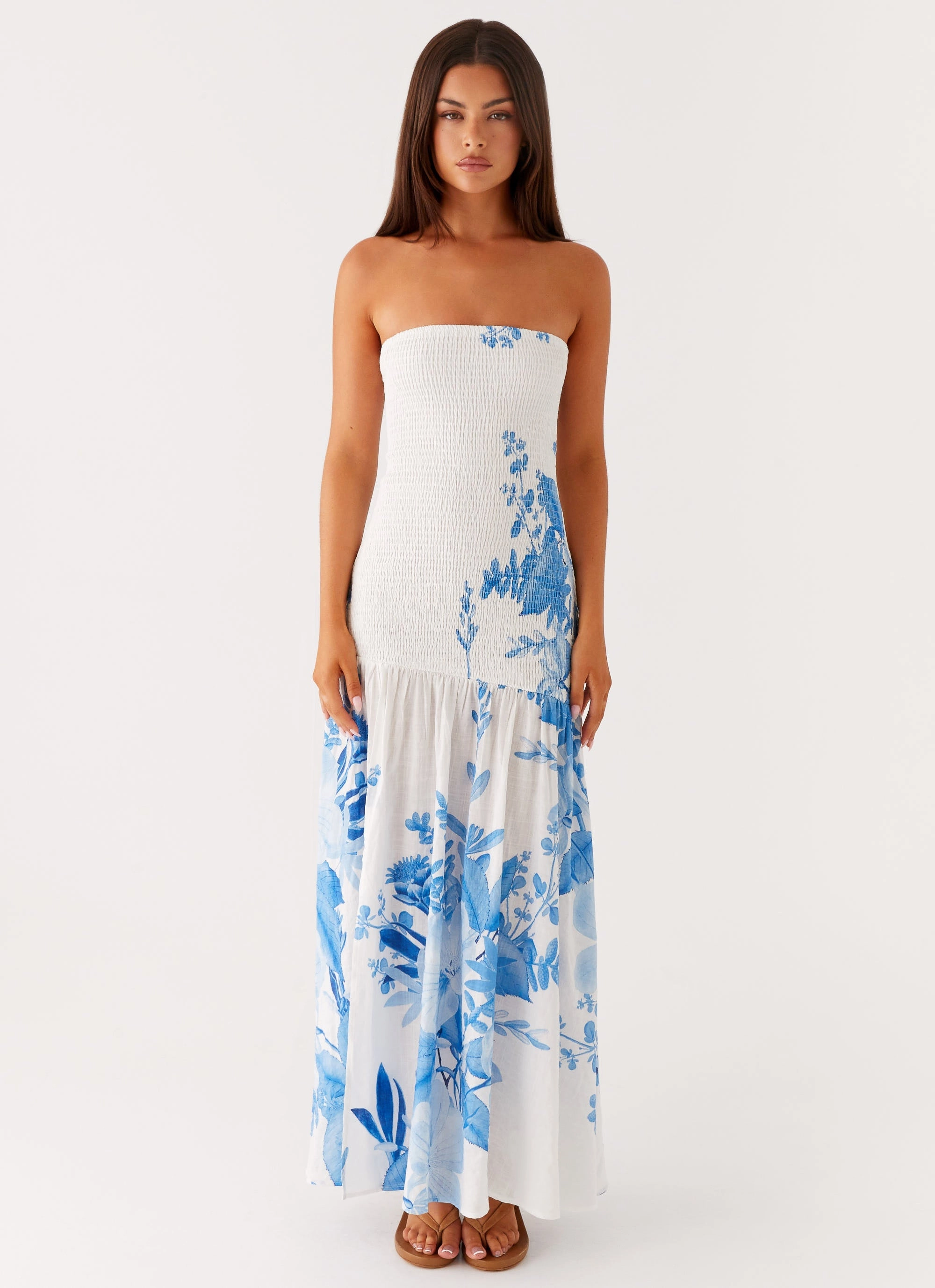 Chic Spirit Rebecca Maxi Dress - Blue Floral Print