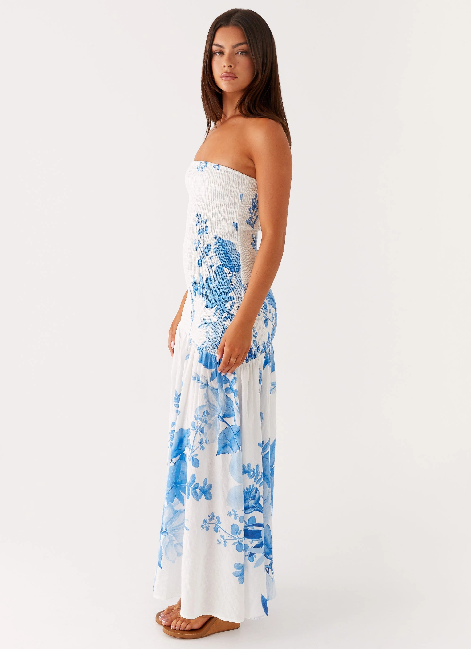 Rebecca Maxi Dress - Blue Floral Print Slim Shape