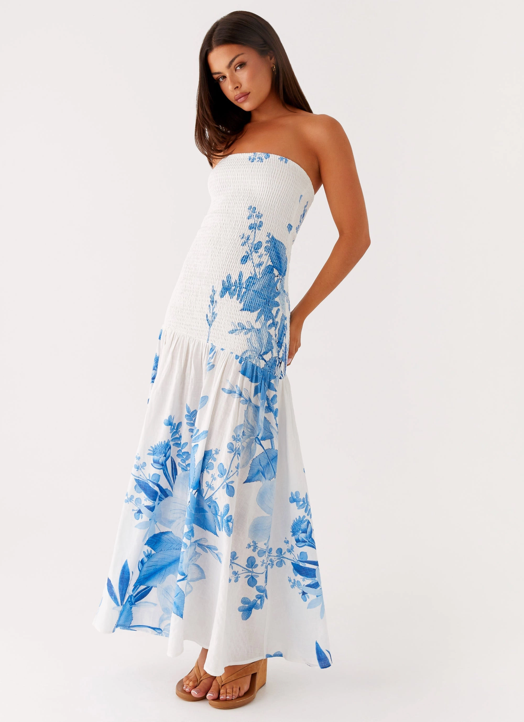Rebecca Maxi Dress - Blue Floral Print Comfy Comfort Luxe Look