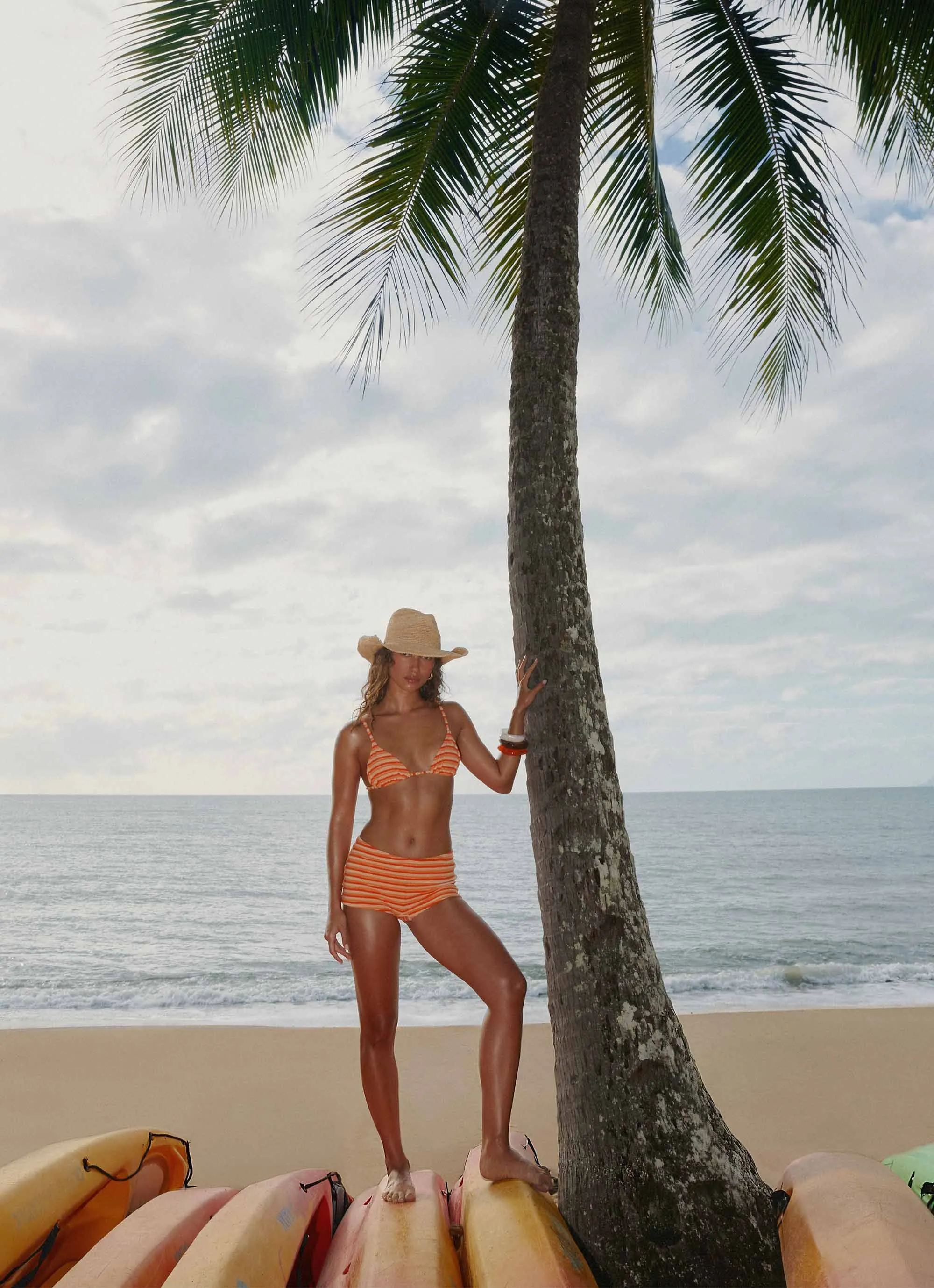 Durable Quality Floral design Calista Bikini Top - Orange Stripe