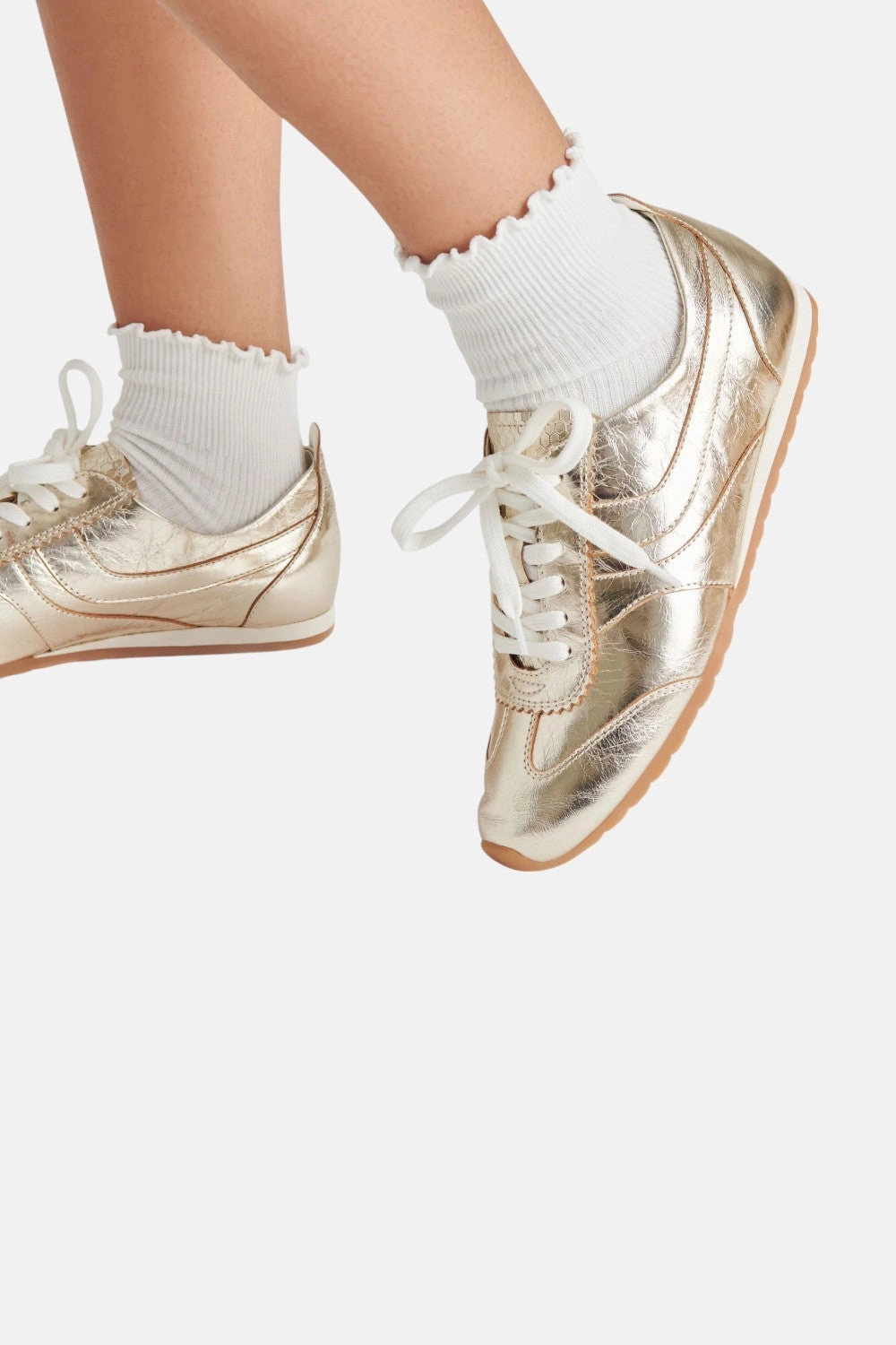 Dolce Vita Delany Sneakers in Light Gold Crinkle Patent Impact Guard