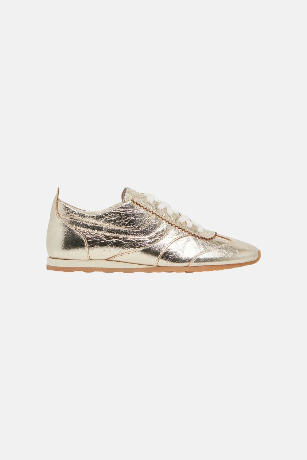 Urban Motion Non Compressible Midsole Dolce Vita Delany Sneakers in Light Gold Crinkle Patent