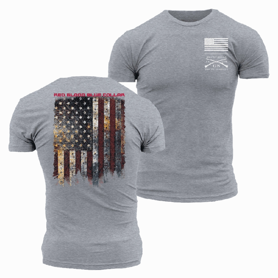 Recycled Polyester Blend Travel convenience Red Blood Blue Collar? T-Shirt - Dark Heather Gray