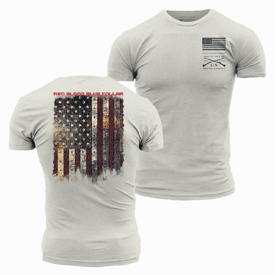 Red Blood Blue Collar? T-Shirt - Sand Subtle Embroidery