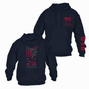 RED Friday Hoodie - Navy Patchwork Wombat like