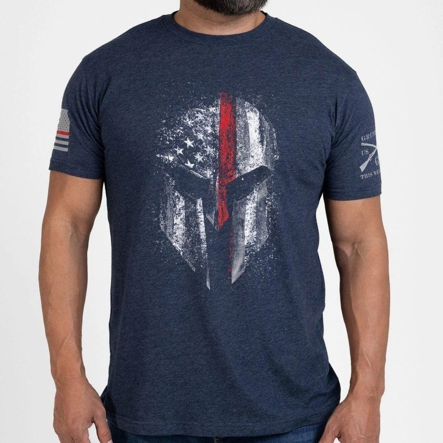 Drop Shoulder Cut Red Line Spartan T-Shirt - Midnight Navy